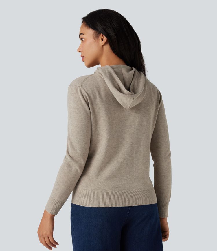 Hooded Drawstring Long Sleeve Zipper Casual Cardigan with Pockets