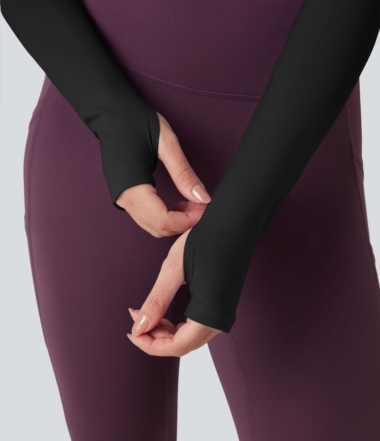 SoftlyZero™ Plush Round Neck Long Sleeve Thumb Hole Crossover Hem Yoga Sports Top