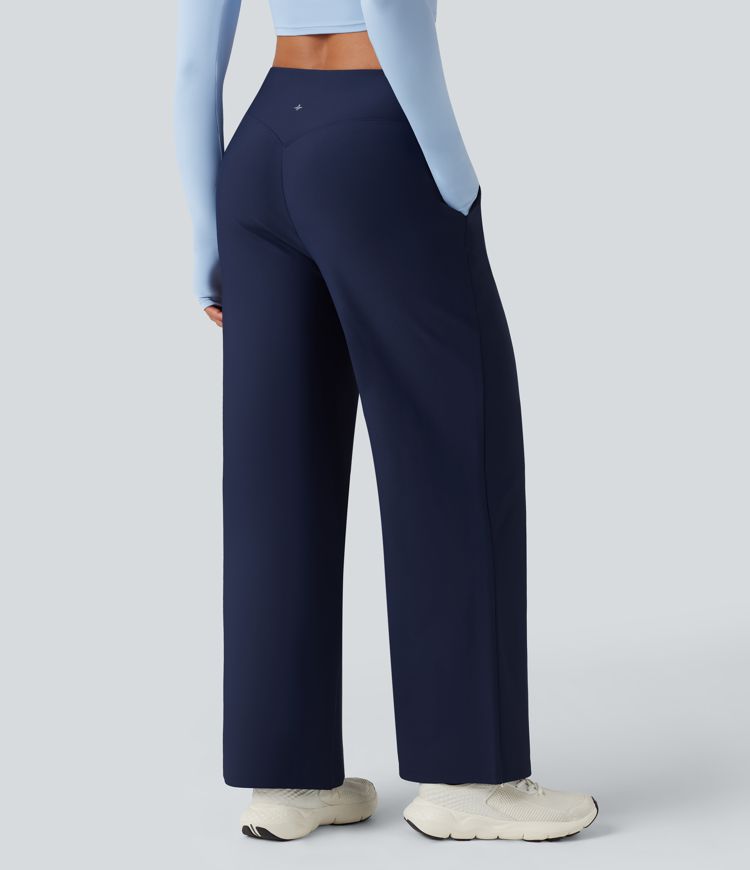 Pantalon ample de yoga en polaire, taille haute en V, avec poches