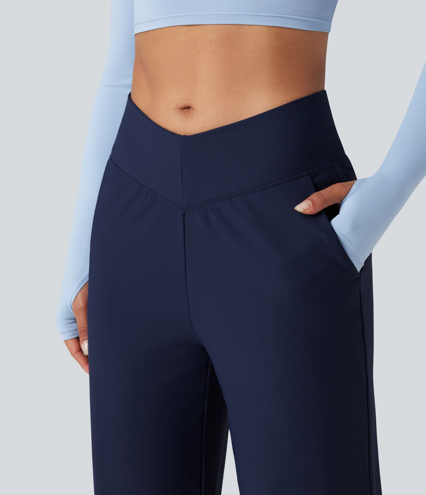 Pantalon ample de yoga en polaire, taille haute en V, avec poches