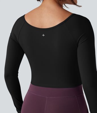 SoftlyZero™ Plush Round Neck Long Sleeve Thumb Hole Crossover Hem Yoga Sports Top