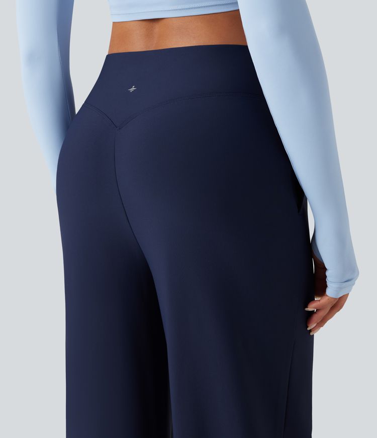 Pantalon ample de yoga en polaire, taille haute en V, avec poches