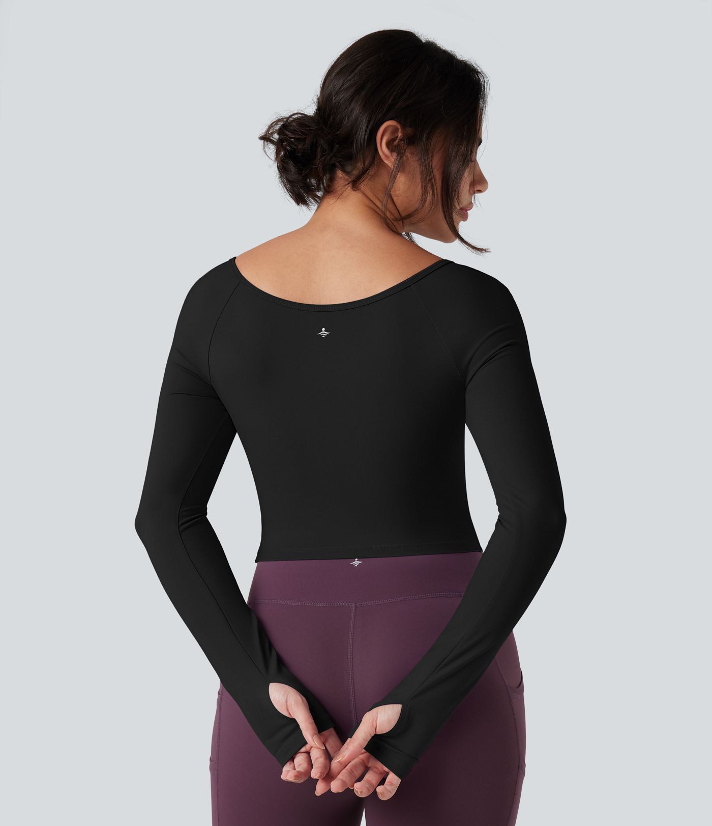 SoftlyZero™ Plush Round Neck Long Sleeve Thumb Hole Crossover Hem Yoga Sports Top