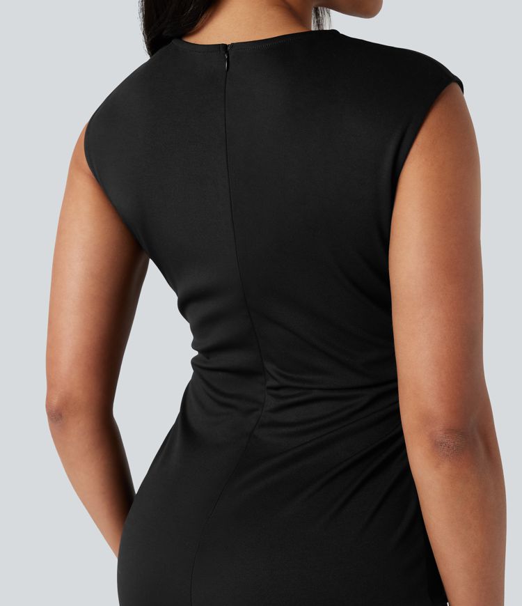 Round Neck Sleeveless Work Bodycon Midi Dress