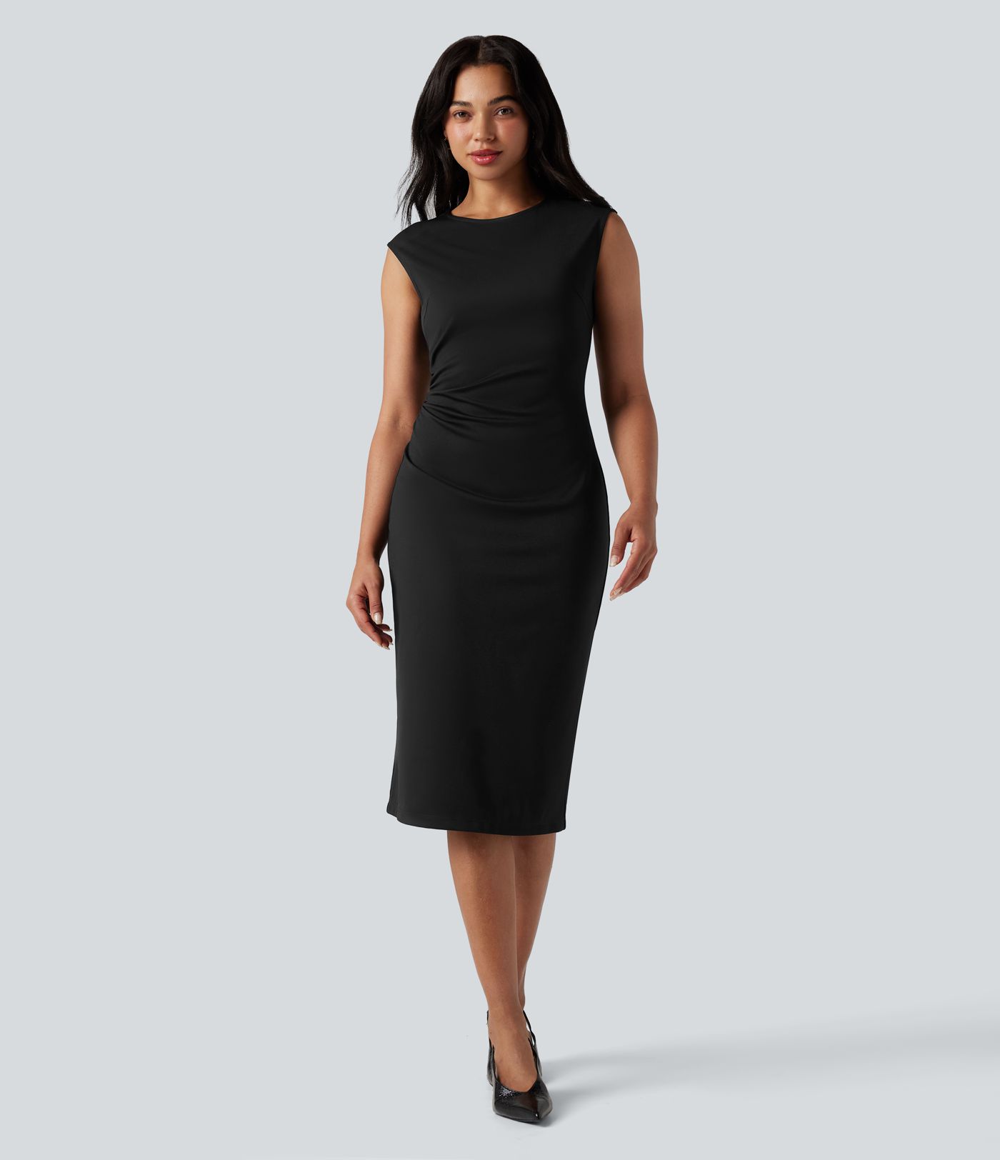 Round Neck Sleeveless Work Bodycon Midi Dress