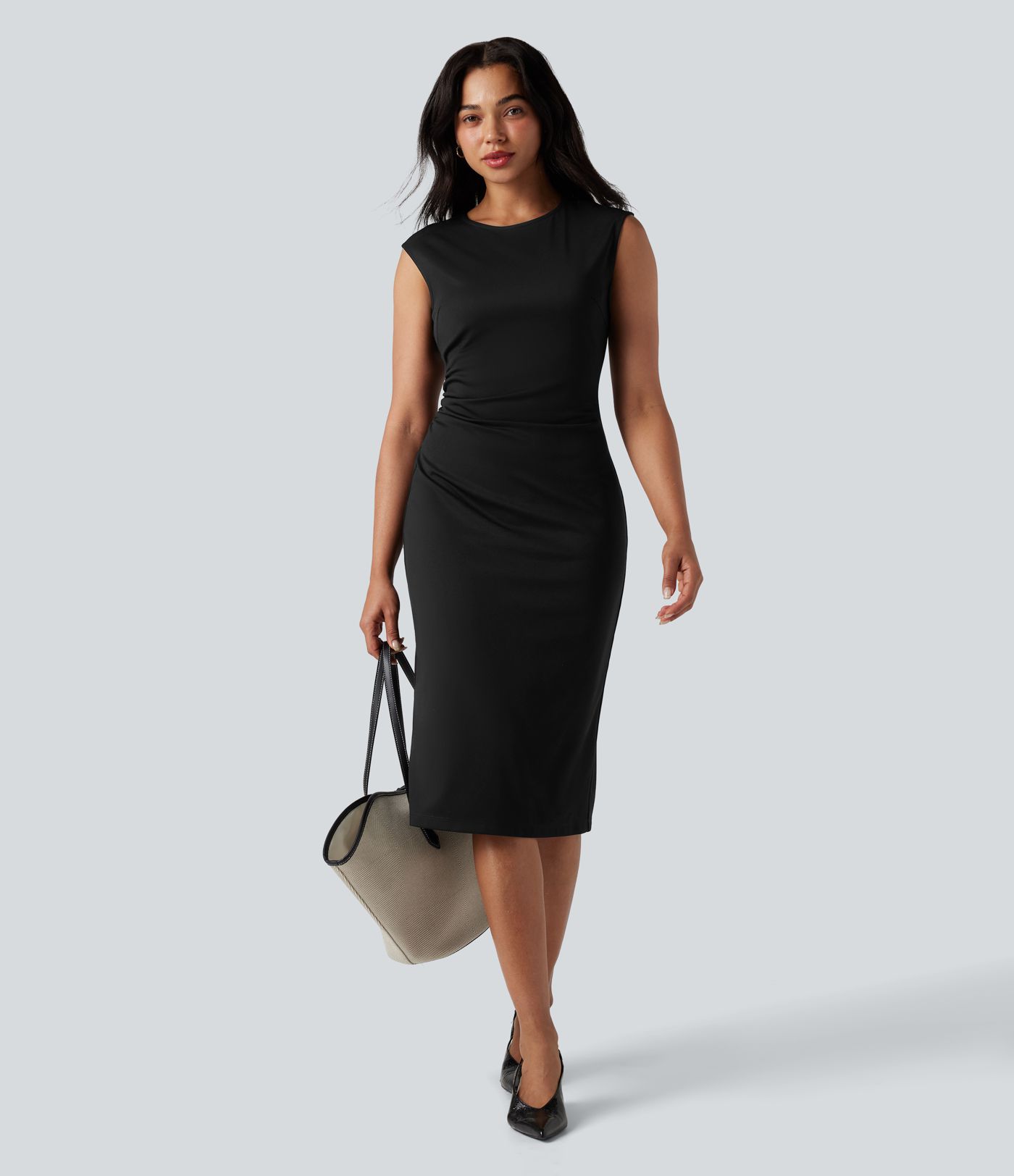 Round Neck Sleeveless Work Bodycon Midi Dress
