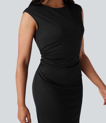 Round Neck Sleeveless Work Bodycon Midi Dress