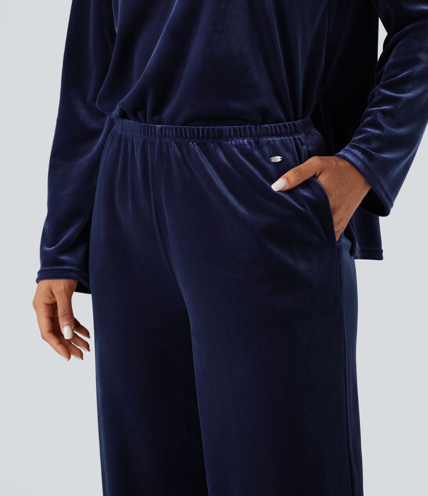 High Waisted Velvet Casual Baggy Lounge Pants with Pockets