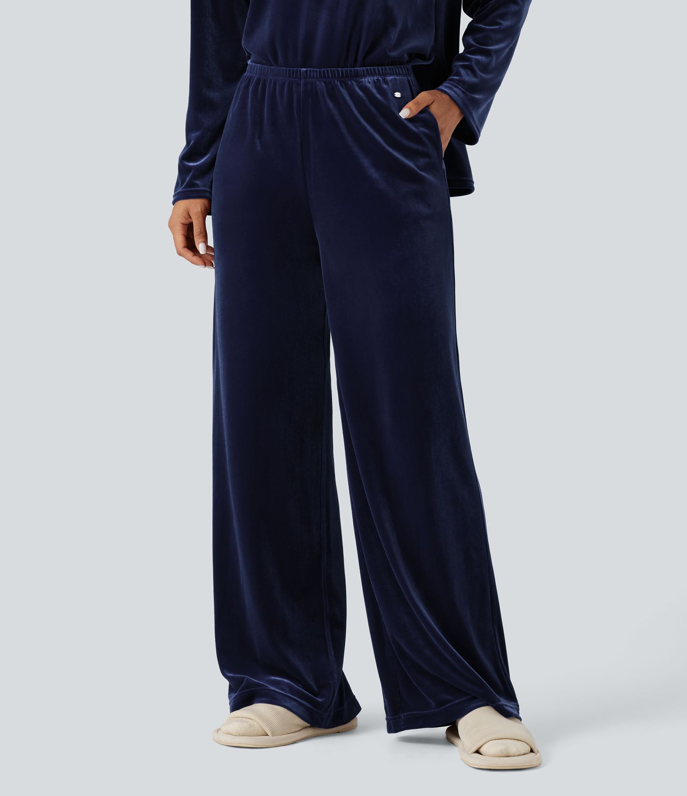 High Waisted Velvet Casual Baggy Lounge Pants with Pockets