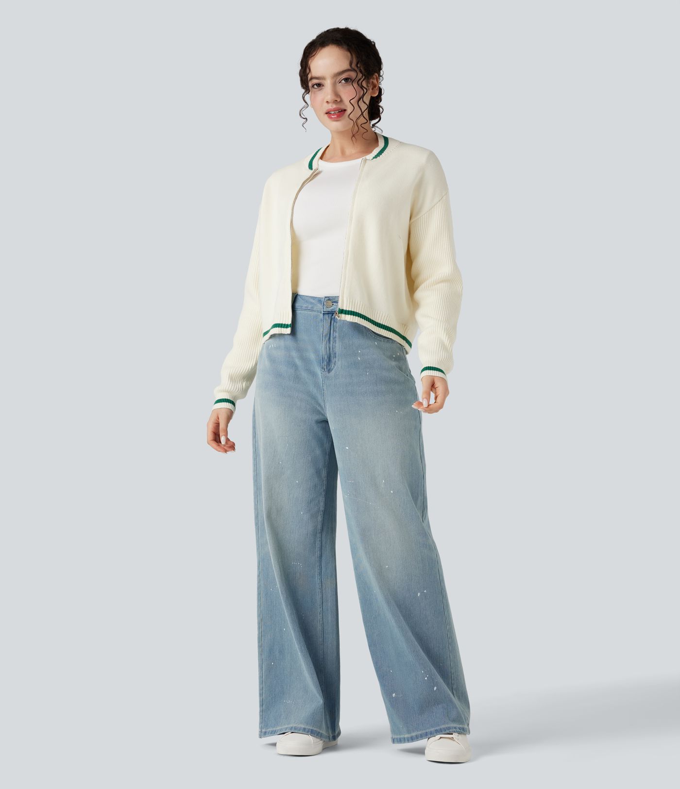 Cardigan color block col rond manches longues