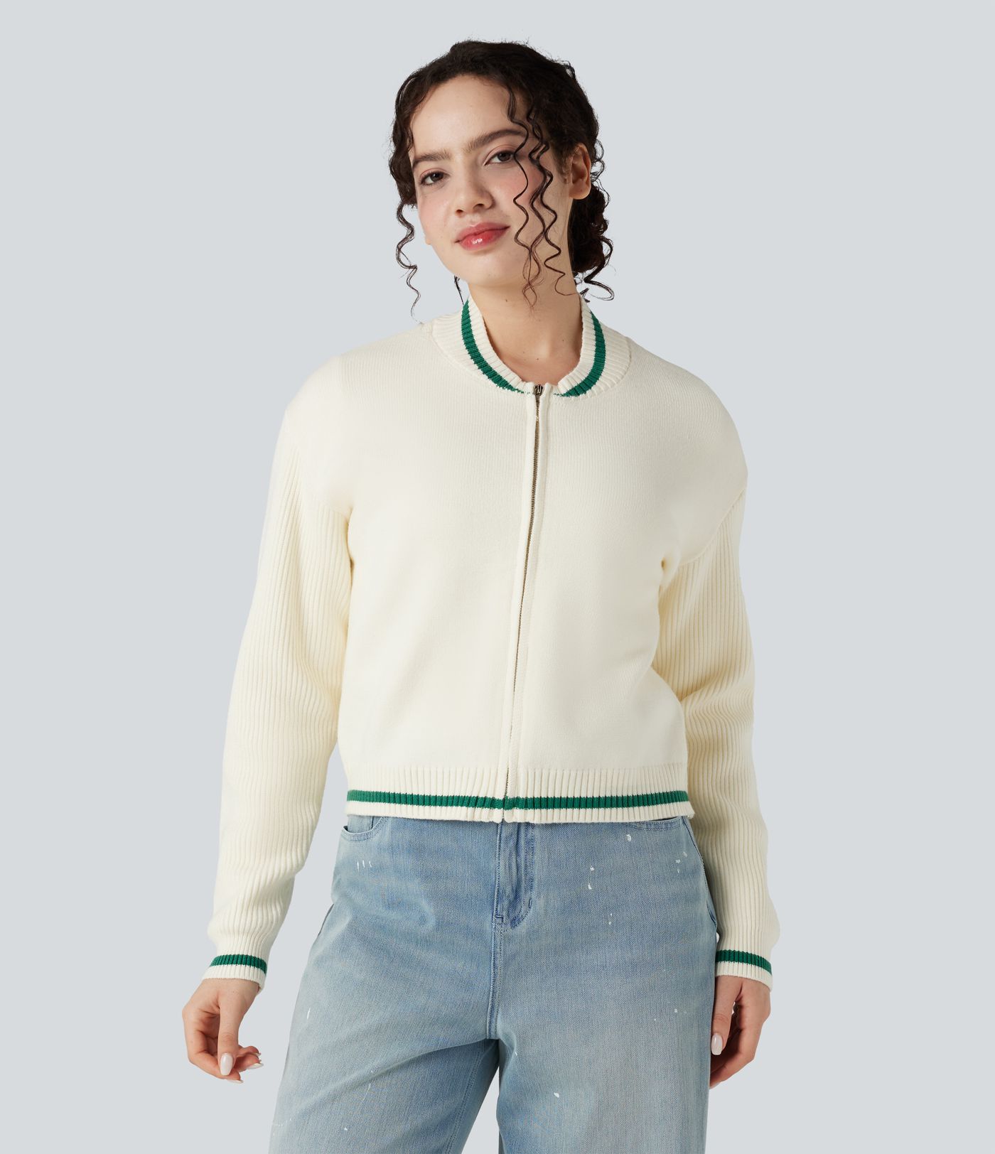 Cardigan color block col rond manches longues