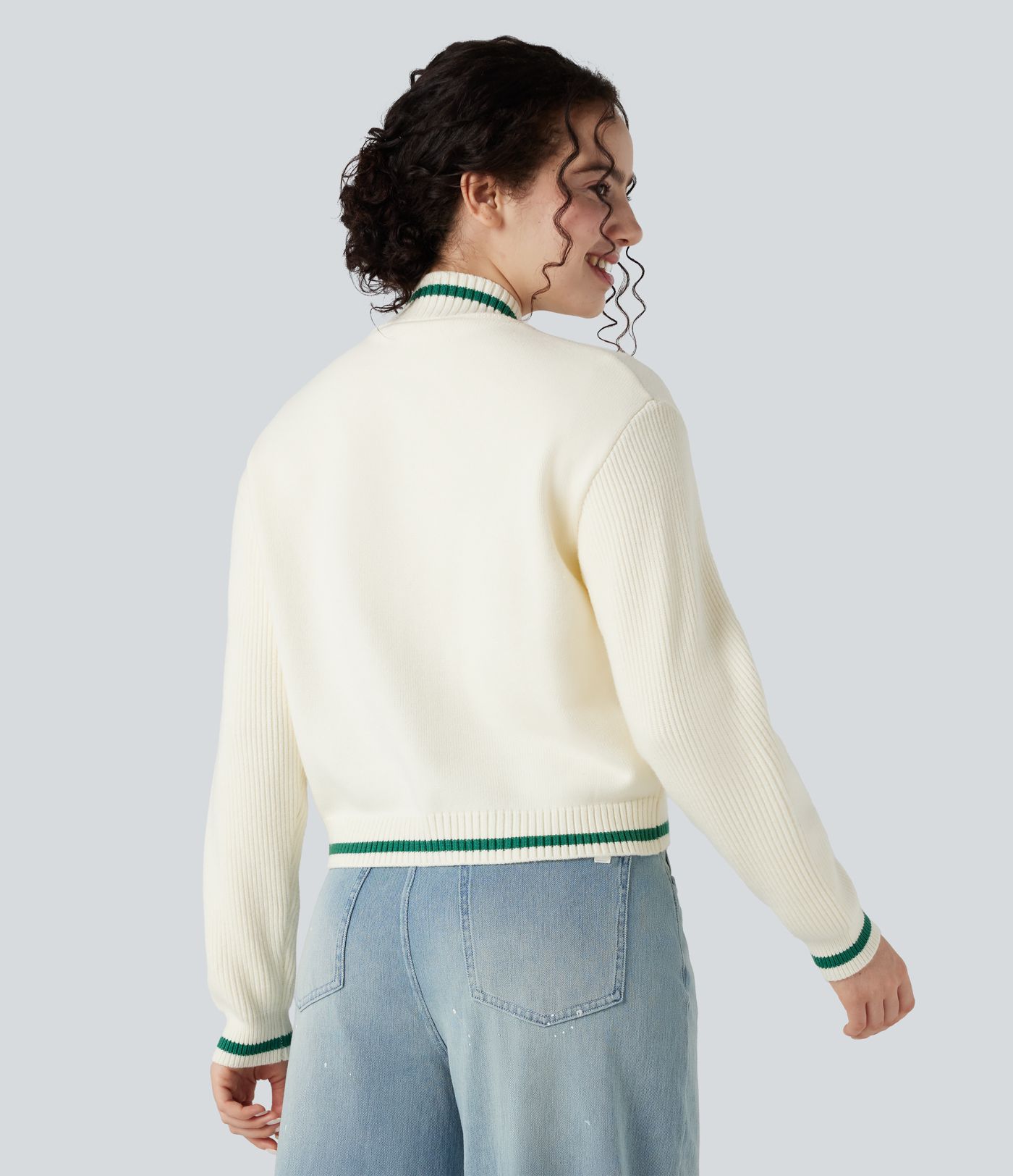 Cardigan color block col rond manches longues