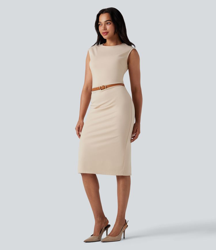 Round Neck Sleeveless Work Bodycon Midi Dress
