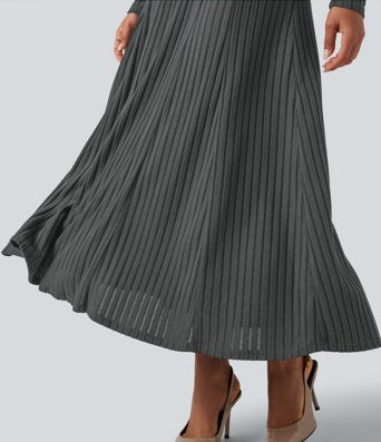 Robe maxi décontractée et fluide en maille imprimée, à col Henley et manches longues