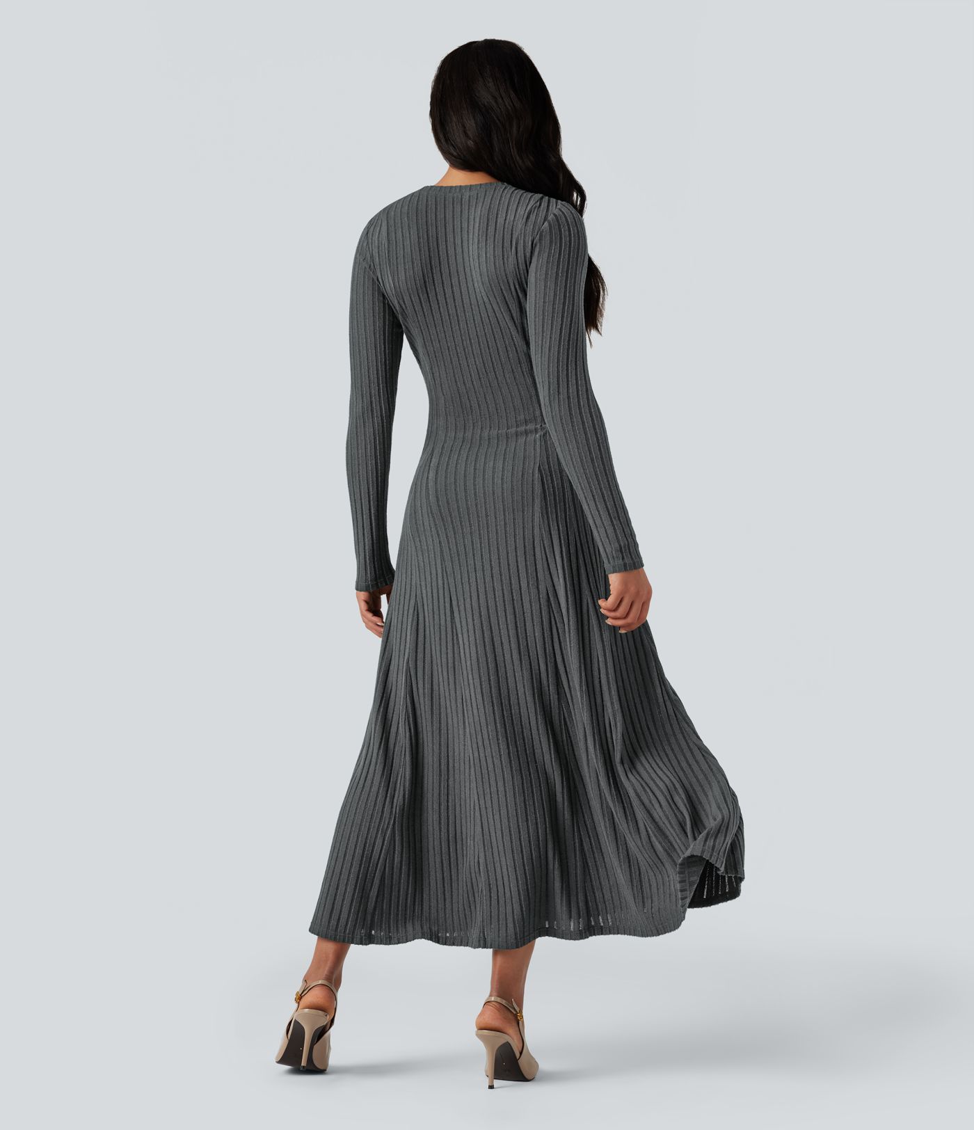 Robe maxi décontractée et fluide en maille imprimée, à col Henley et manches longues