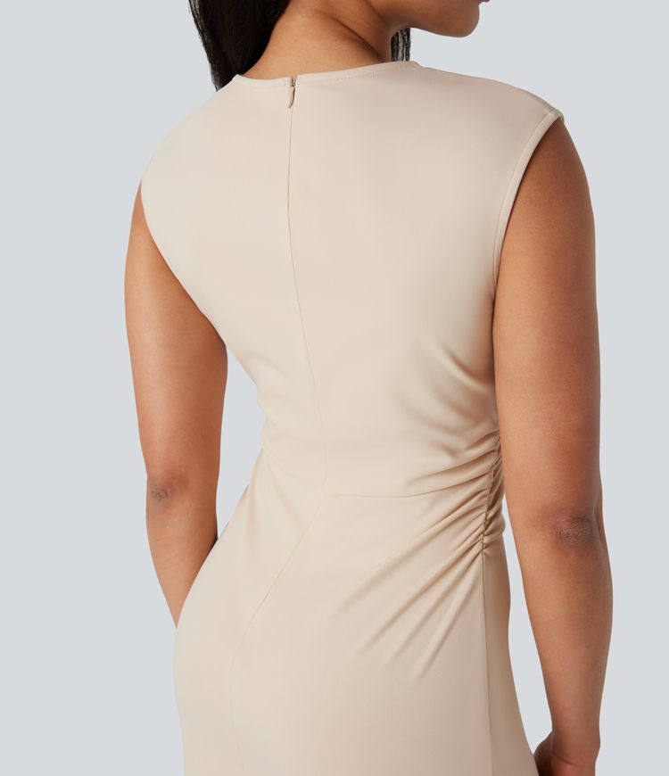 Round Neck Sleeveless Work Bodycon Midi Dress