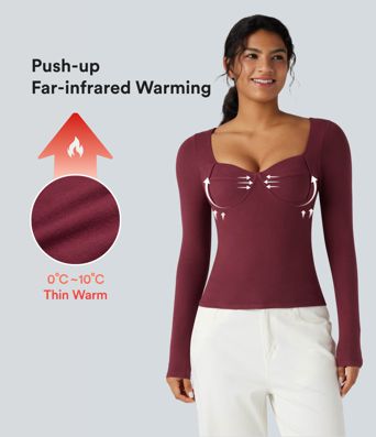 Halara HeatCore Sweetheart Neck Push-Up Long Sleeve Casual Warming Top A/B Cup