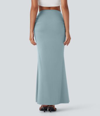 High Waisted Tummy Control Butt Lifting 2-in-1 Midi Casual Mermaid Skirt