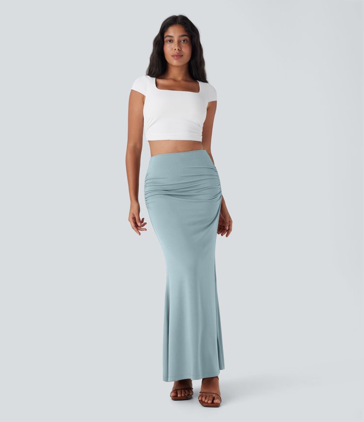 High Waisted Tummy Control Butt Lifting 2-in-1 Midi Casual Mermaid Skirt