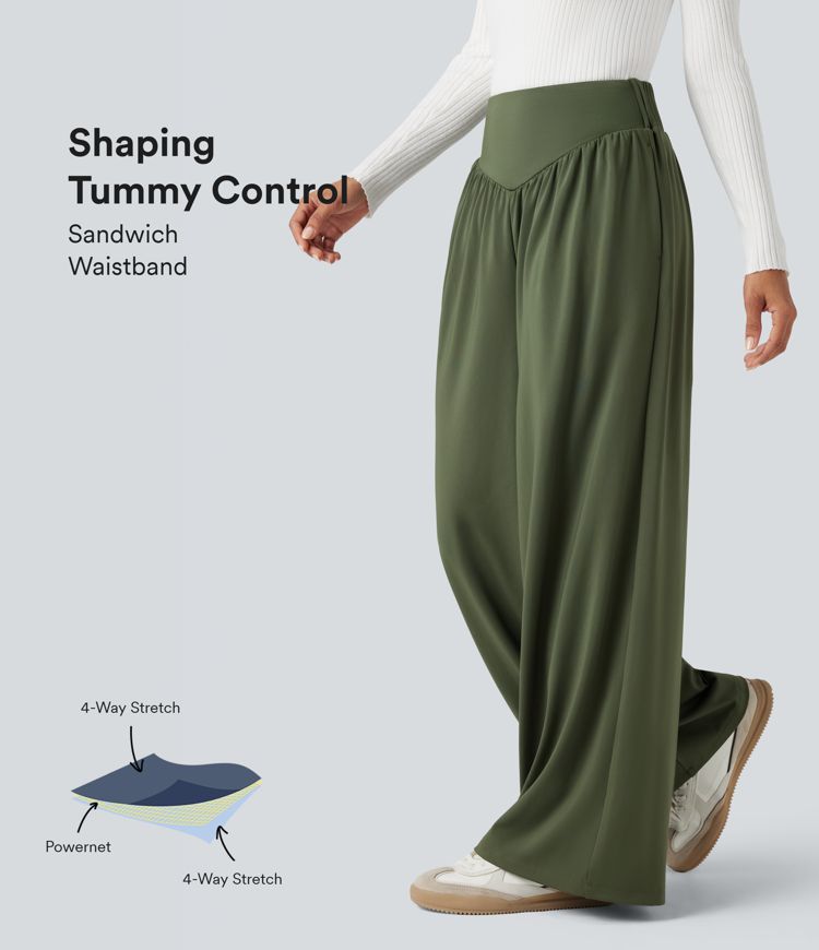 SoCinched High Waisted Tummy Control Casual Baggy Pants with Pockets