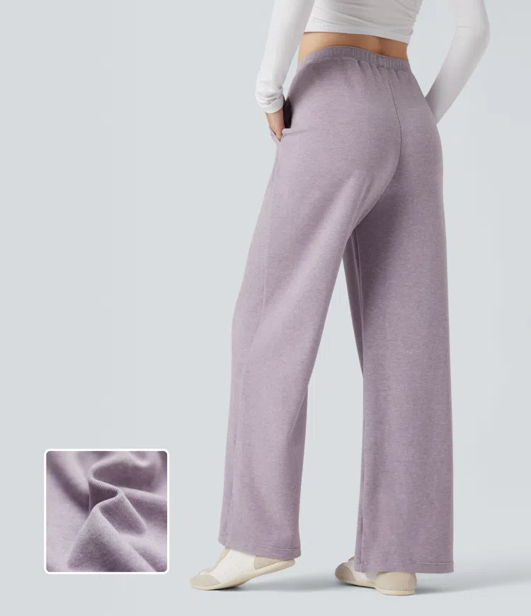 High Waisted Drawstring Thermal Casual Baggy Pants with Pockets