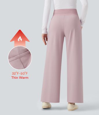 High Waisted Straight Leg Fleece Casual Pants with Pockets High Waisted Straight Leg Fleece Casual Pants with Pockets