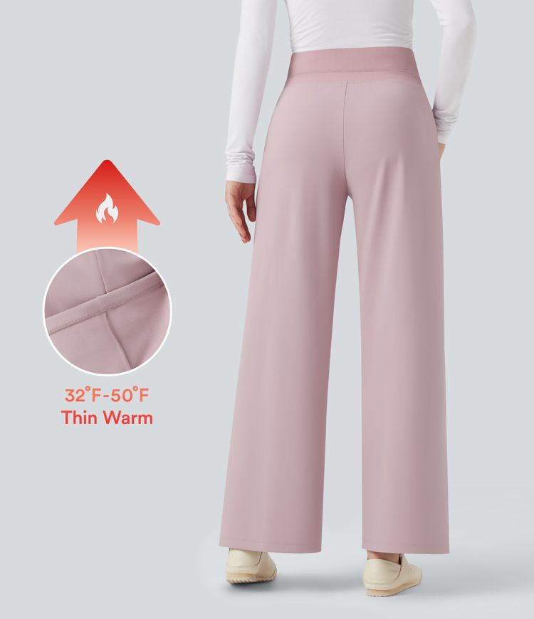 High Waisted Straight Leg Fleece Casual Pants with Pockets High Waisted Straight Leg Fleece Casual Pants with Pockets