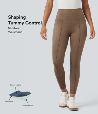 Legging 7/8 décontracté gainant taille haute effet daim