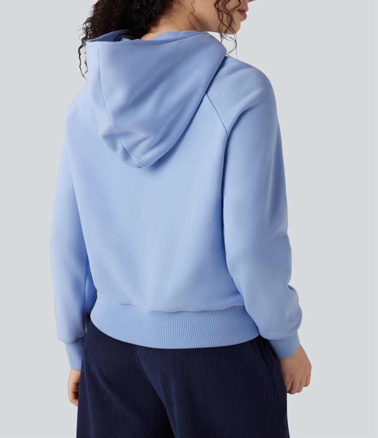 Hooded Half Zip Long Sleeve Fleece Casual Cotton Sweatshirt with Pocket