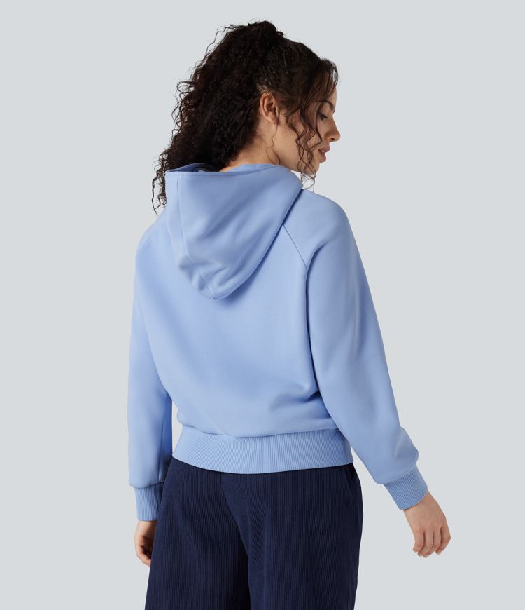 Hooded Half Zip Long Sleeve Fleece Casual Cotton Sweatshirt with Pocket