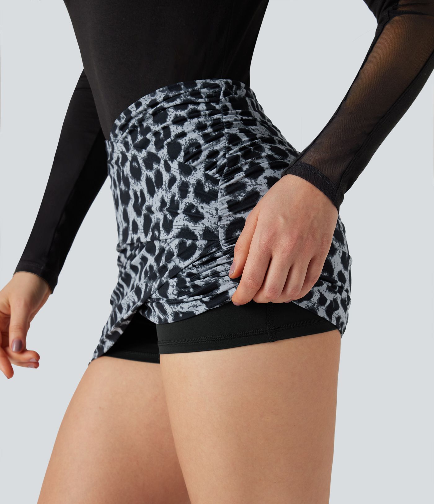 Halara UltraSculpt™ Leopard Print Crossover High Waisted 2-in-1 Bodycon Mini Party Skirt