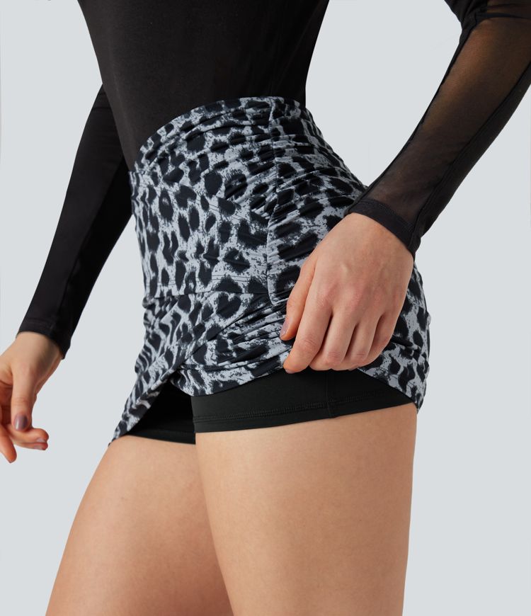 Halara UltraSculpt™ Leopard Print Crossover High Waisted 2-in-1 Bodycon Mini Party Skirt