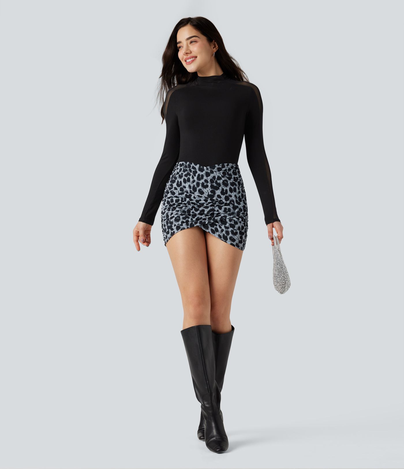 Halara UltraSculpt™ Leopard Print Crossover High Waisted 2-in-1 Bodycon Mini Party Skirt