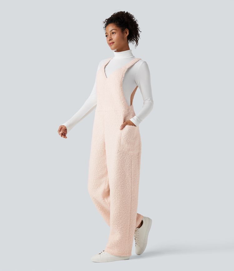 Lässiger Teddy-Overall mit V-Ausschnitt und Seitentaschen