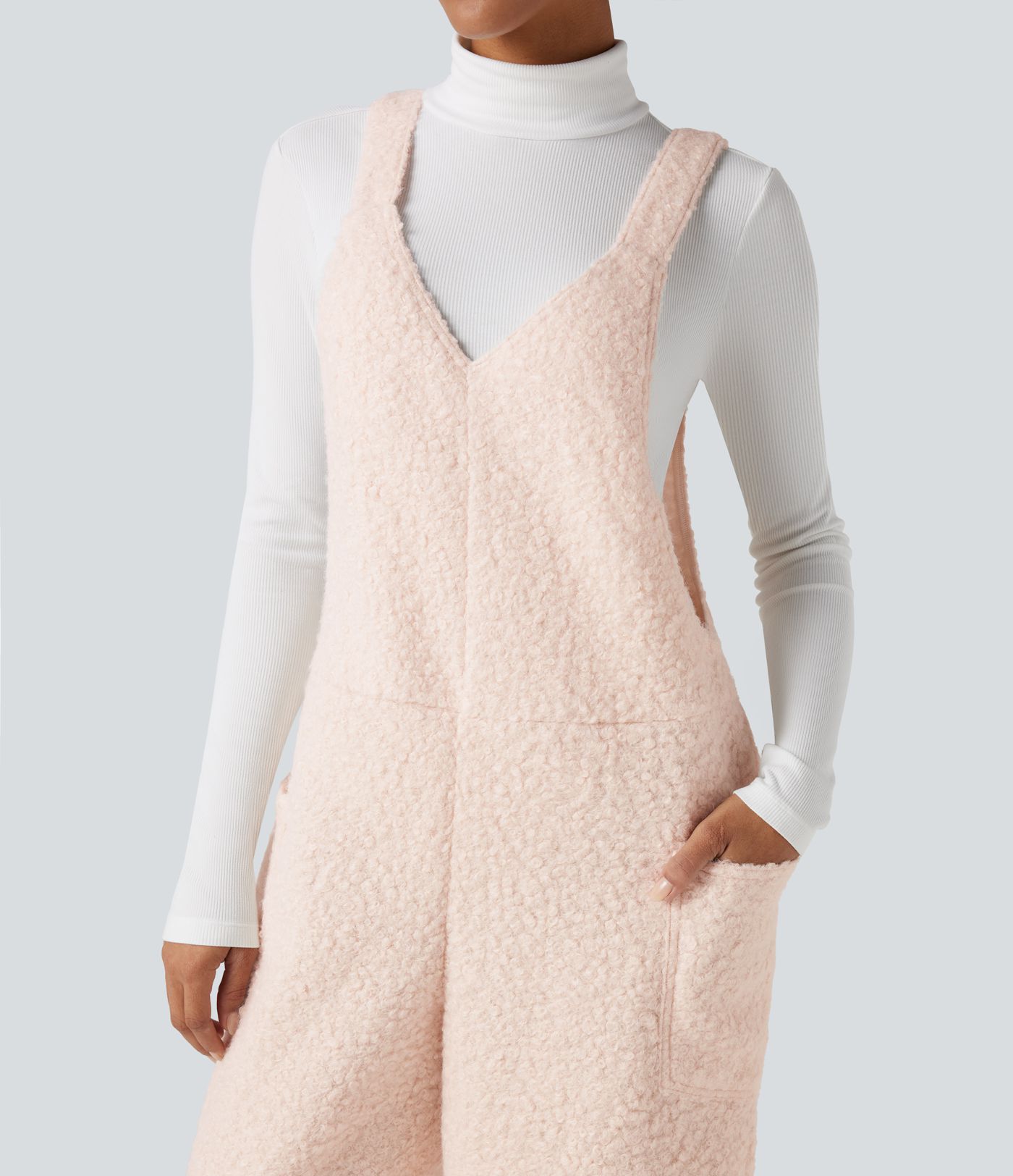 Lässiger Teddy-Overall mit V-Ausschnitt und Seitentaschen