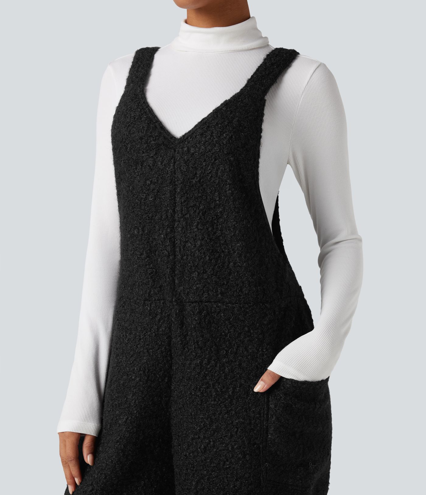 V Neck Casual Teddy Overalls with Pockets