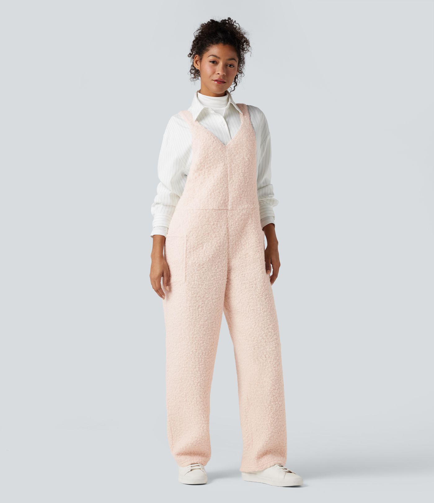 Lässiger Teddy-Overall mit V-Ausschnitt und Seitentaschen