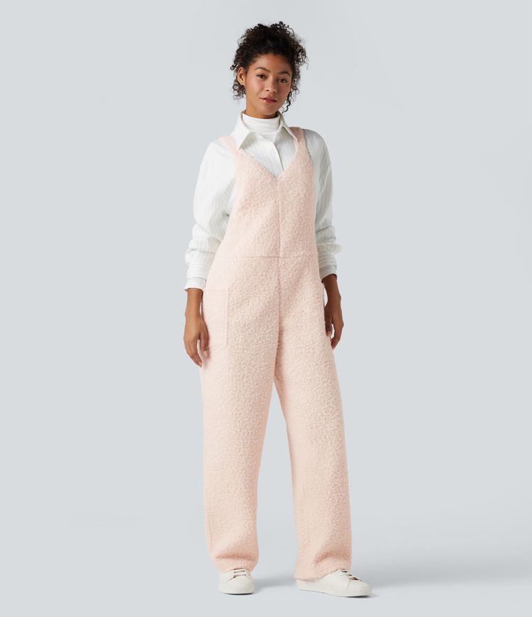 Lässiger Teddy-Overall mit V-Ausschnitt und Seitentaschen