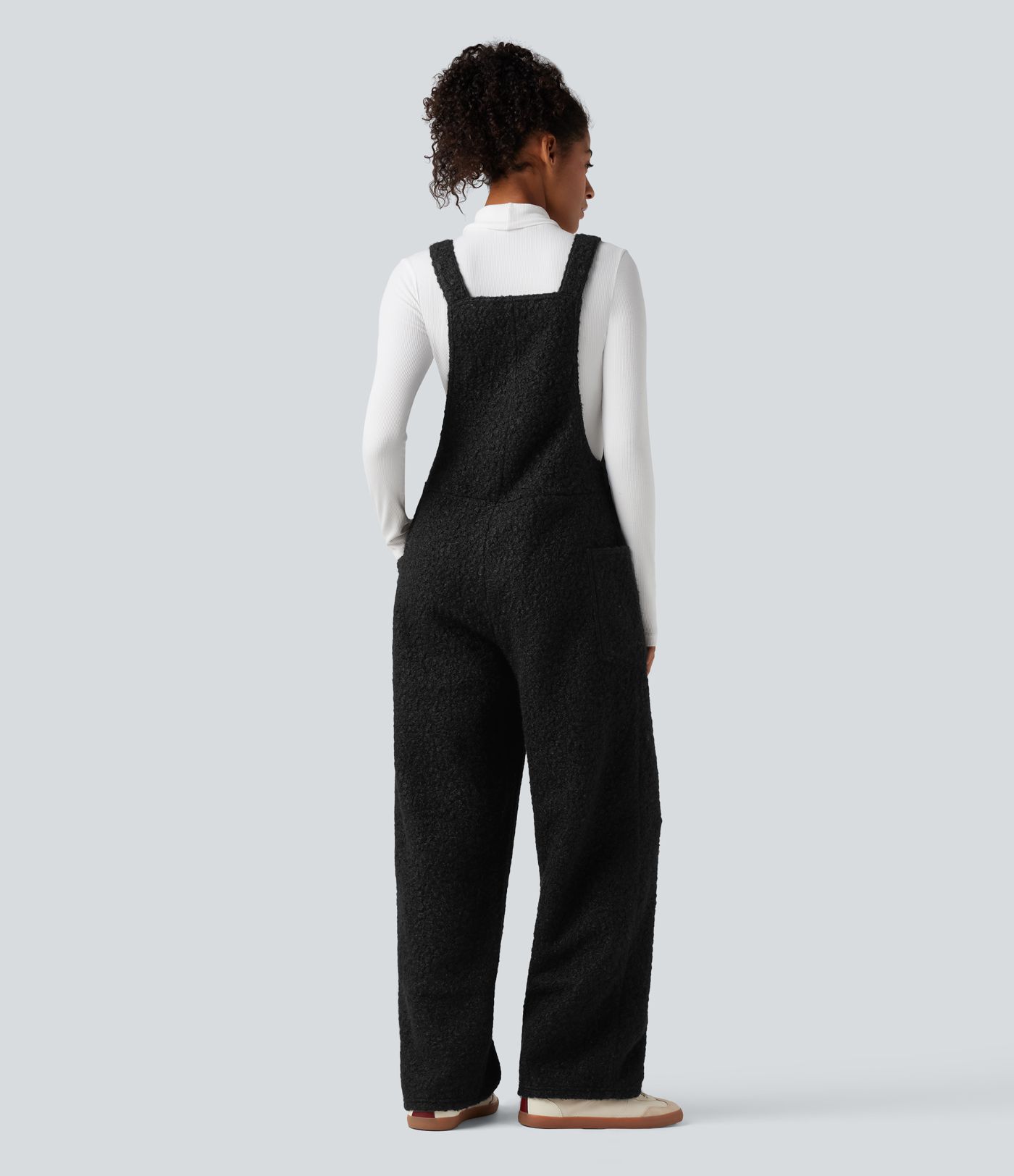 V Neck Casual Teddy Overalls with Pockets