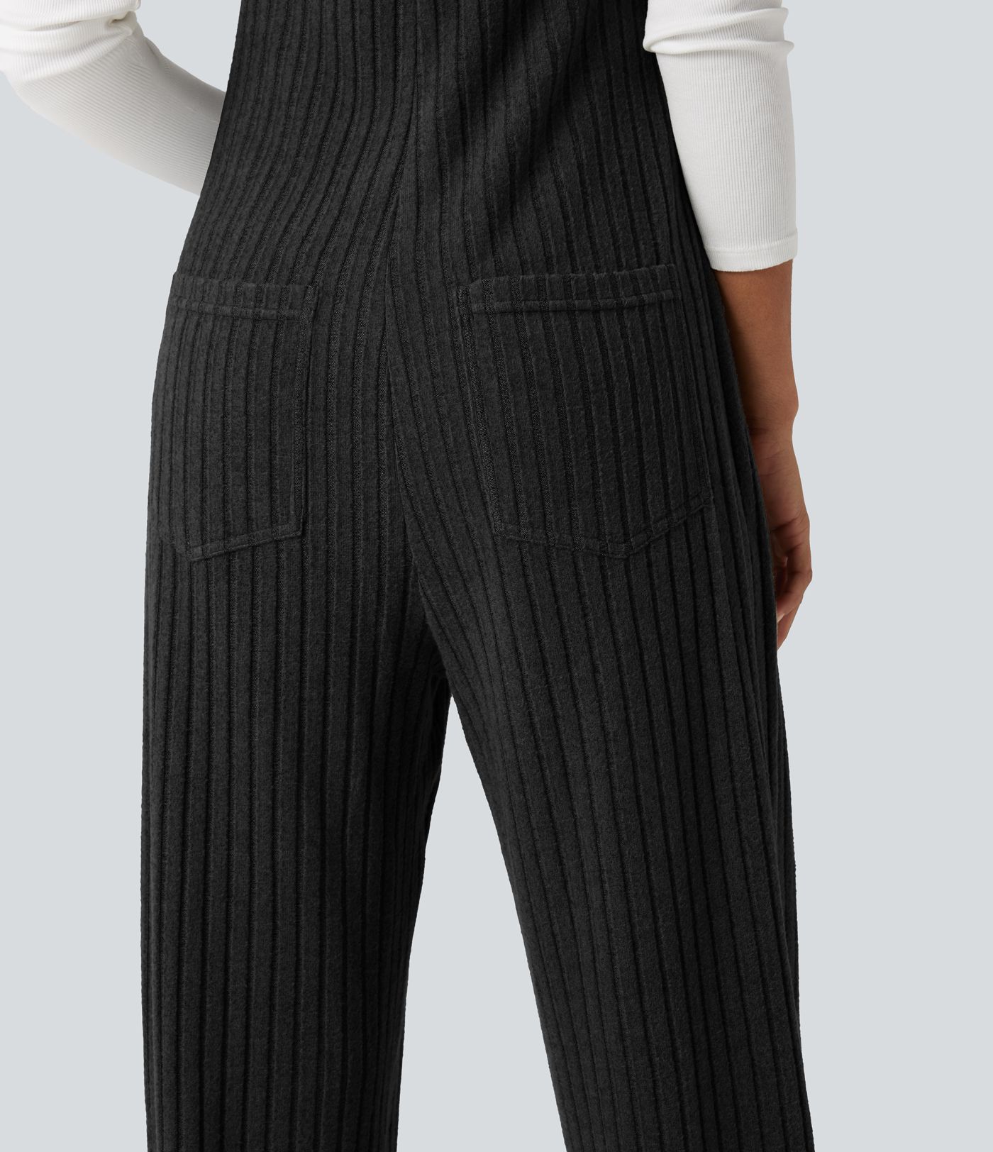 Ribbed Knit Adjustable Straps Casual Joggers Overalls with Pockets