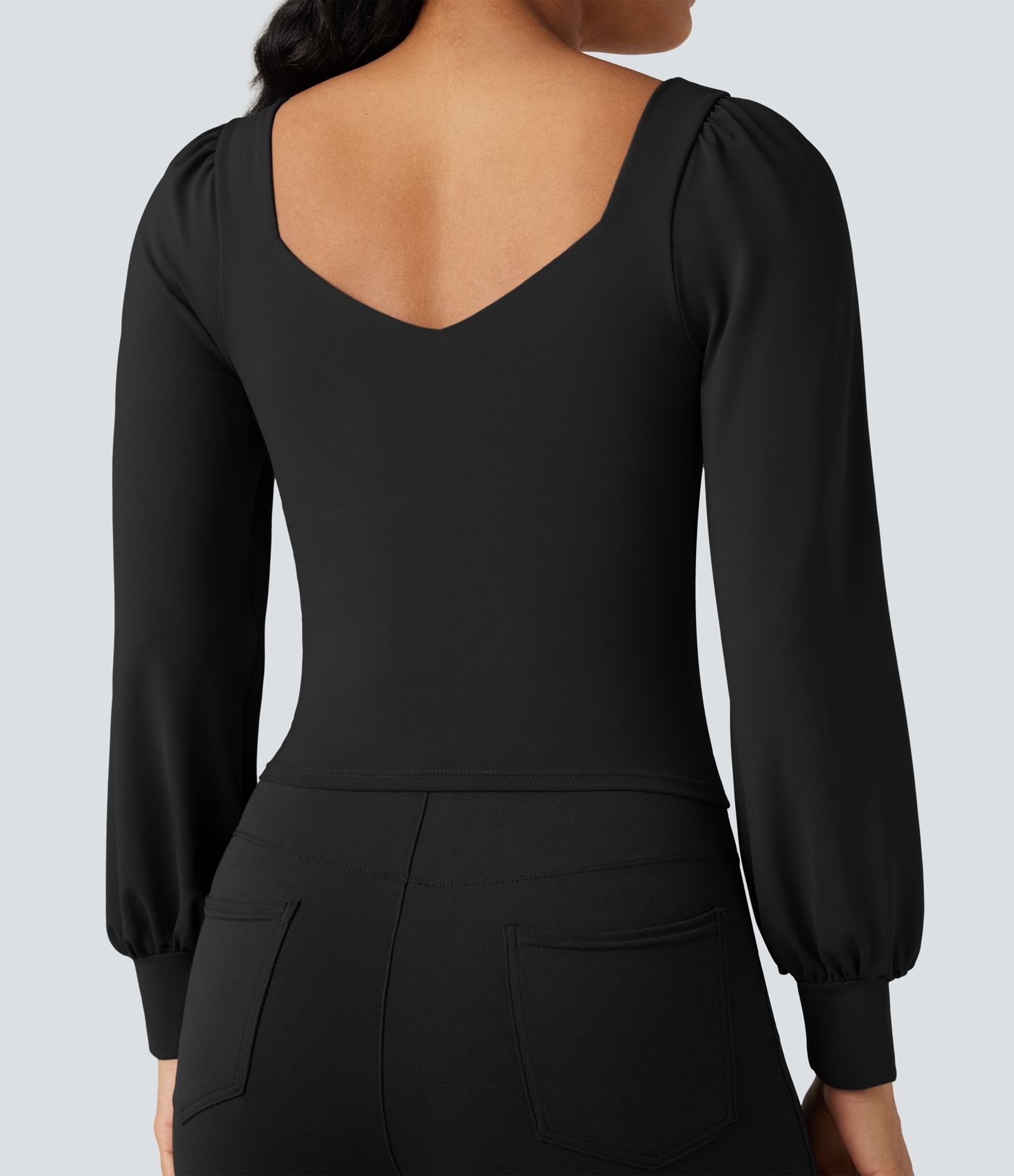 Push-Up Molded Cups Sweetheart Neck Puff Sleeve Crossover Work Top A/B Cup