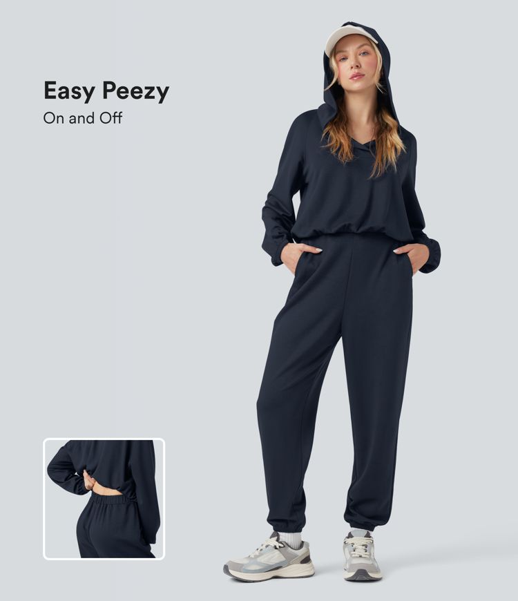 Hooded Long Sleeve Casual Jumpsuit with Pockets-Easy Peezy