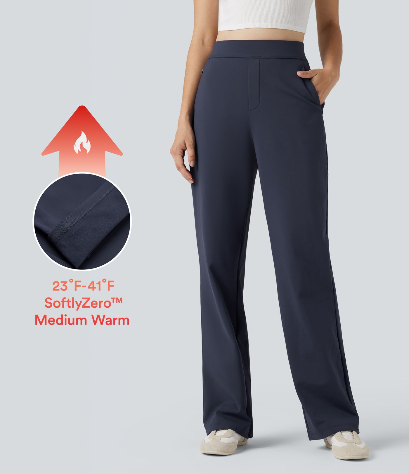 SoftlyZero™ Plush Thermal High Waisted Straight Leg Casual Pants with Zip Pockets