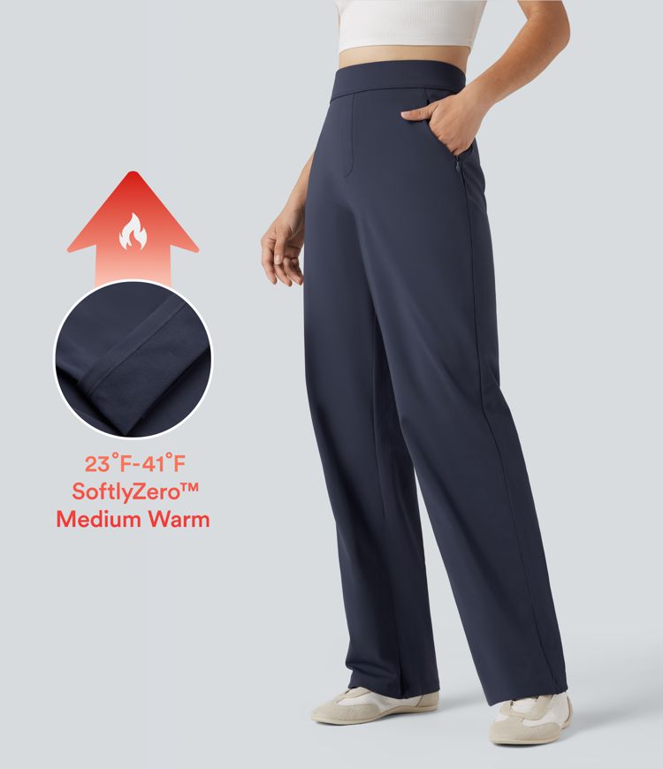 SoftlyZero™ Plush Thermal High Waisted Straight Leg Casual Pants with Zip Pockets