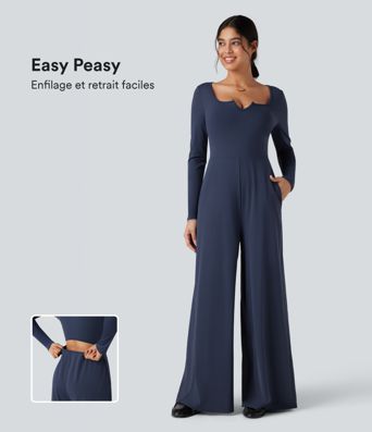 SoftlyZero™ luftiger, langärmeliger Work-Jumpsuit mit Kerbenausschnitt, Cut-out, kühlendem Touch und Taschen - Kinderleicht-Edition