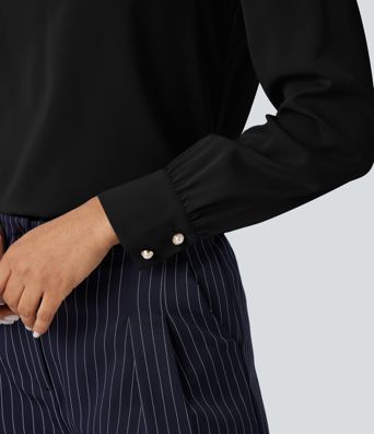 Wrinkle-resistant Bow Neck Puff Long Sleeve Work Shirt