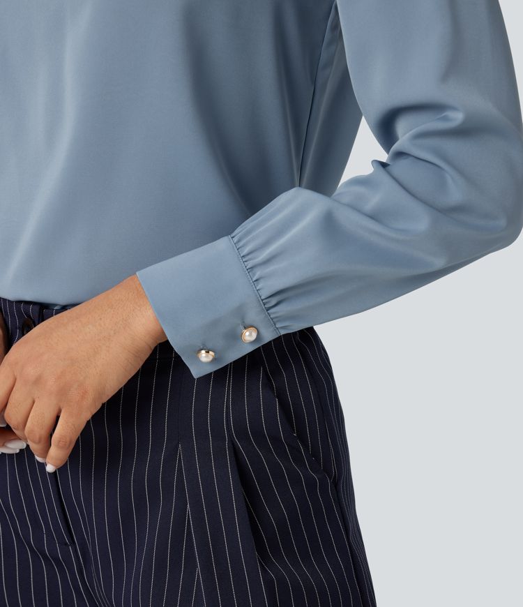 Wrinkle-resistant Bow Neck Puff Long Sleeve Work Shirt