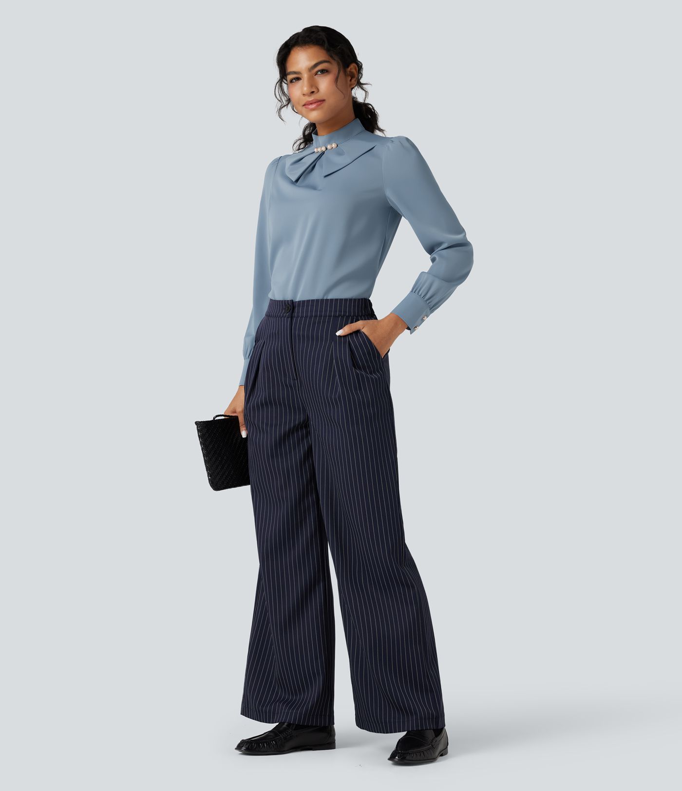 Wrinkle-resistant Bow Neck Puff Long Sleeve Work Shirt