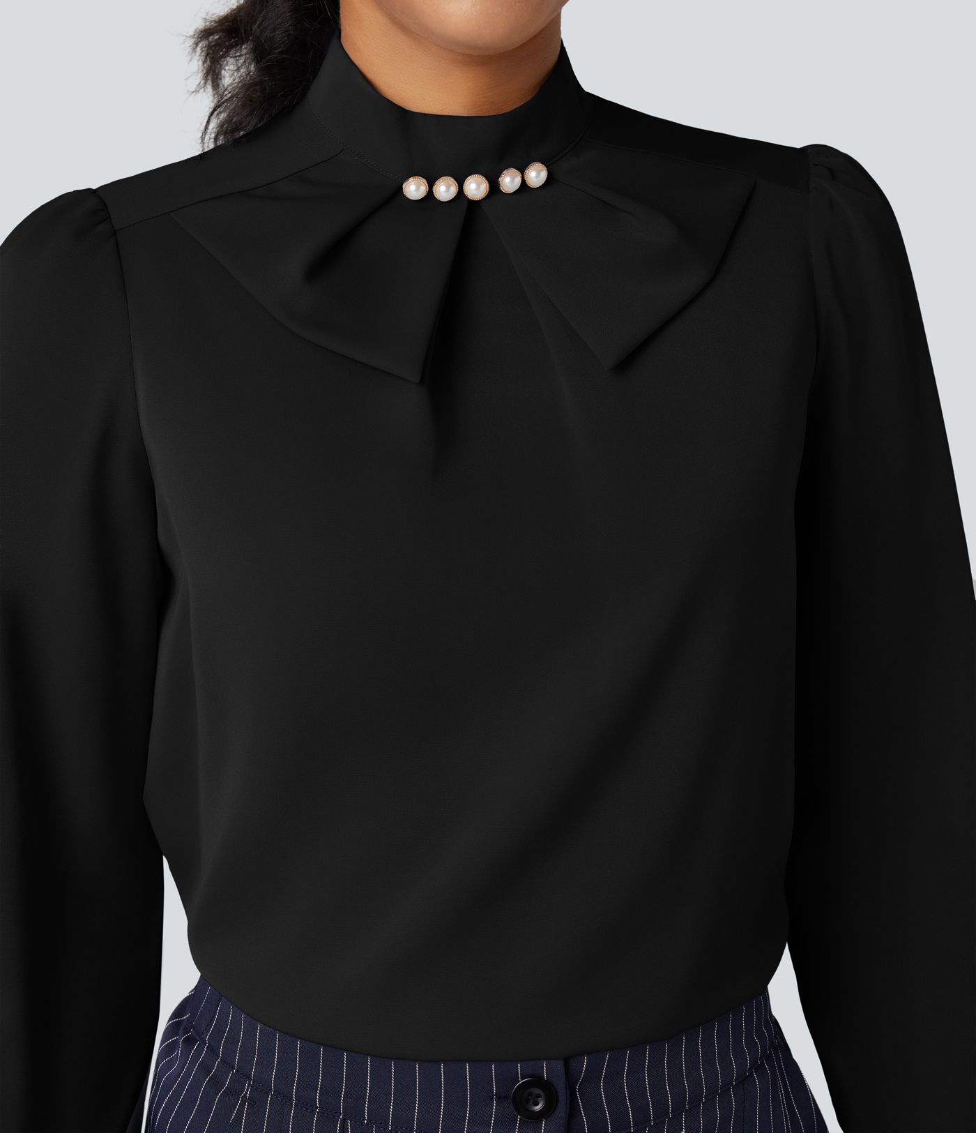 Wrinkle-resistant Bow Neck Puff Long Sleeve Work Shirt