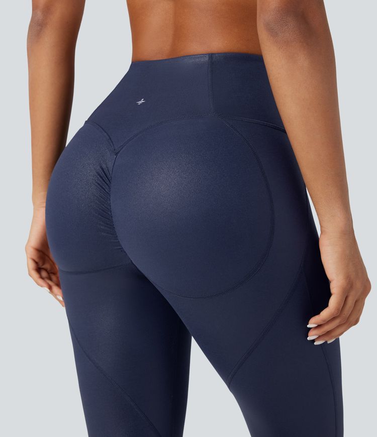 Halara Ultrasculpt™ Faux Leather Shine High-waisted Tummy Control Scrunch Training 7/8 Leggings with Pocket